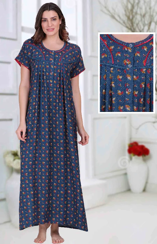 Cotton Long Blue Nighty for ladies