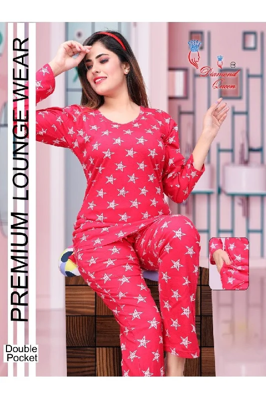 Full Sleeves Hosiery Cotton Ladies Night Suits Red