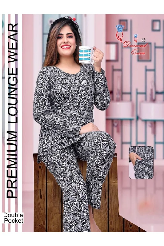 Hosiery Cotton Ladies Night Suits Grey Black