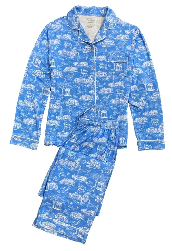 Tar Heel Toile Pajamas in Carolina Blue Long Sleeves Long Pants by Nothing Finer