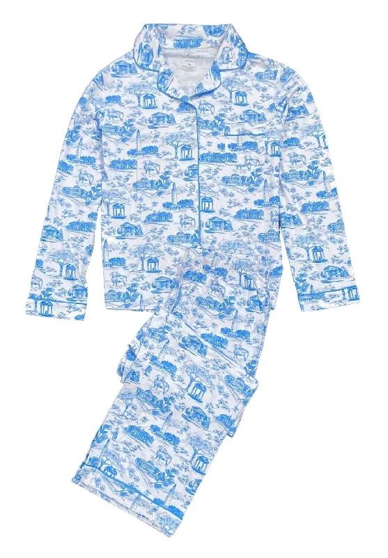 Tar Heel Toile Pajamas in White Long Sleeves Long Pants by Nothing Finer