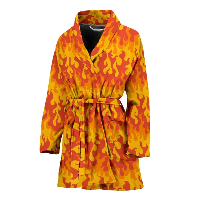 Fire Flame Print Pattern Women Long Robe