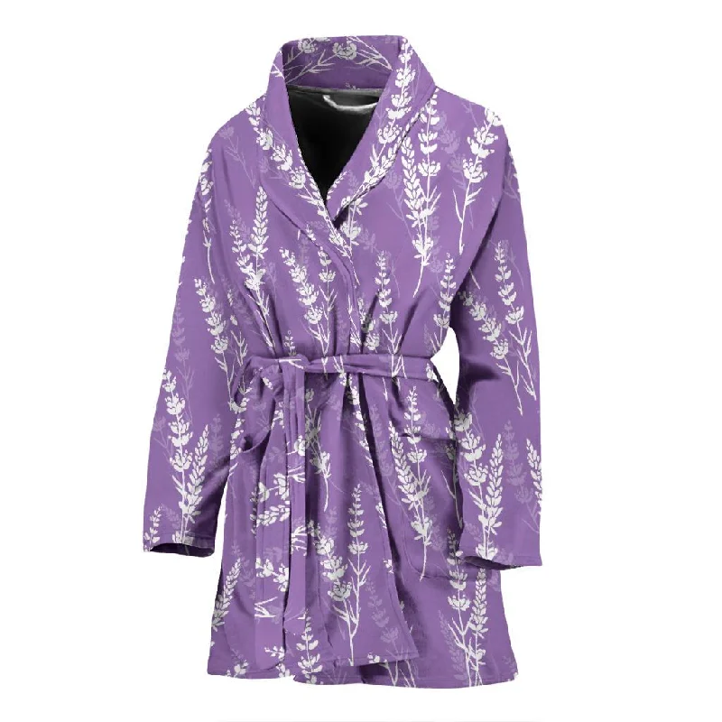 Floral Lavender Print Pattern Women Long Robe