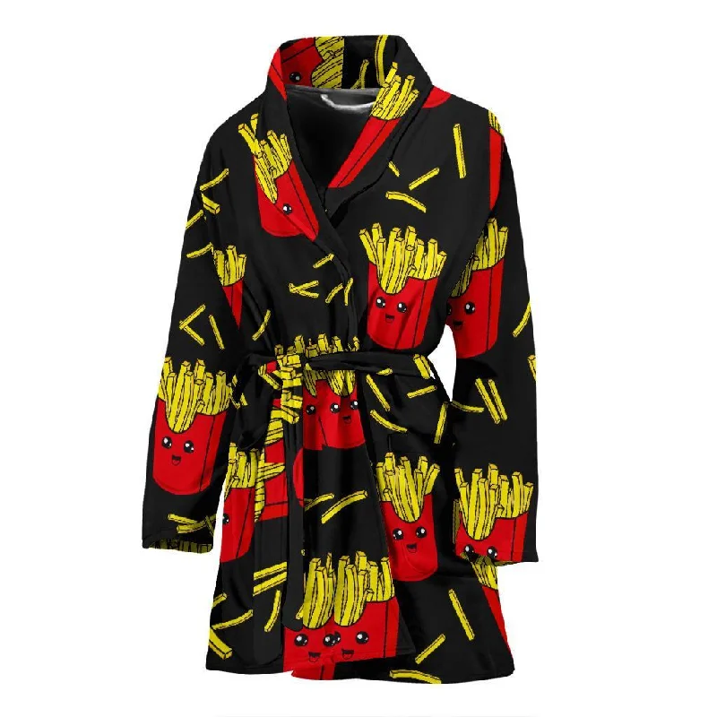 French Fries Cartoon Print Pattern Women Long Robe