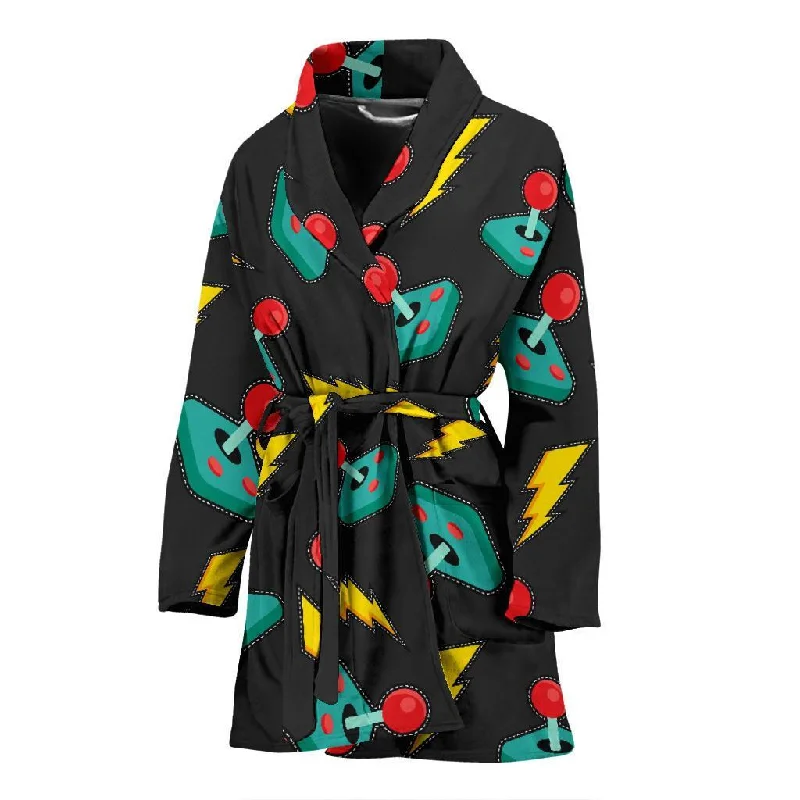 Gaming Joystick Pattern Print Women Long Robe