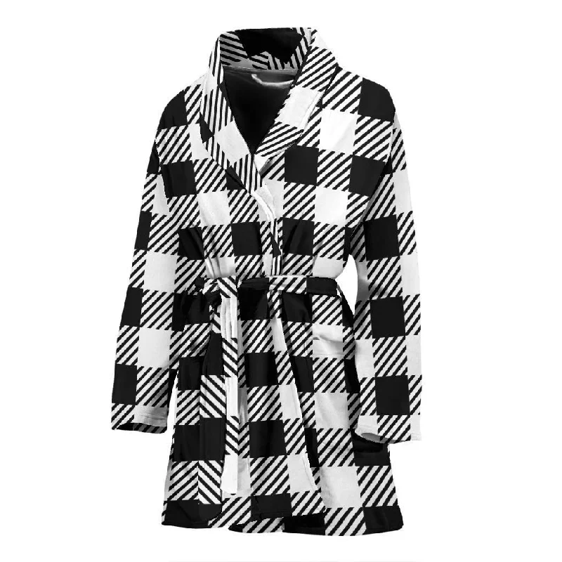 Gingham Black Pattern Print Women Long Robe