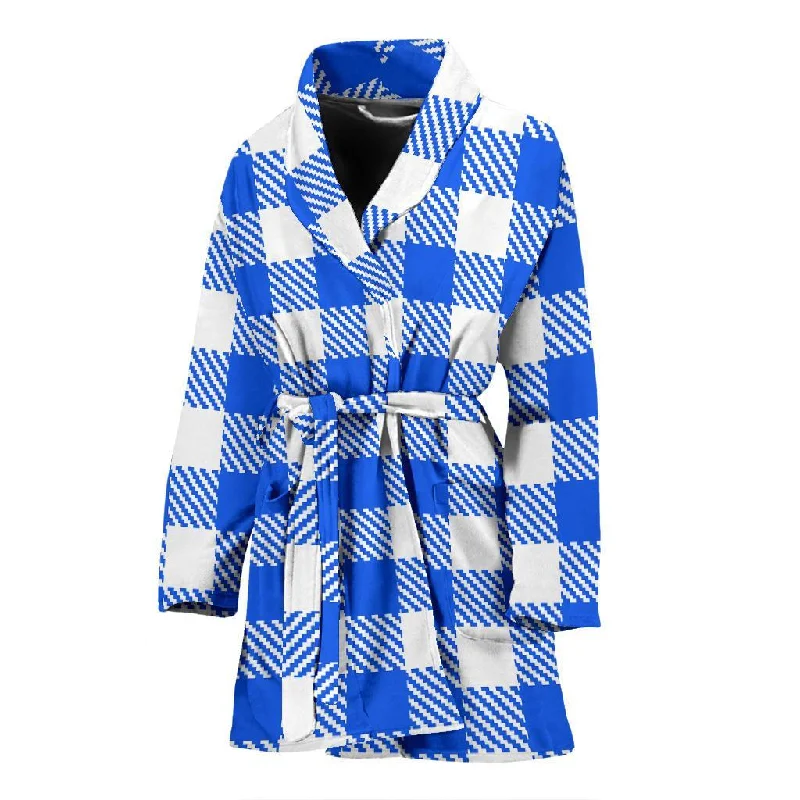 Gingham Blue Pattern Print Women Long Robe