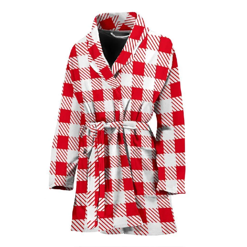 Gingham Red Pattern Print Women Long Robe