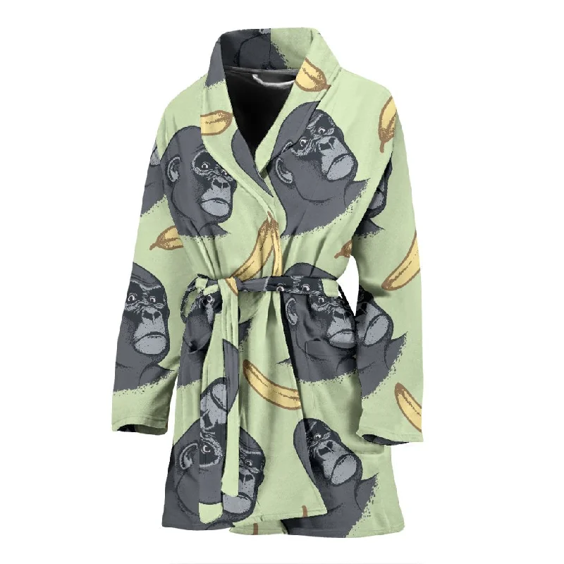 Gorilla Banana Pattern Print Women Long Robe