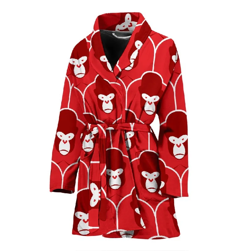 Gorilla Red Pattern Print Women Long Robe