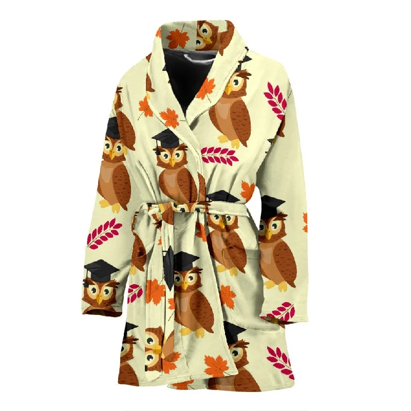 Graduation Owl Pattern Print Women Long Robe