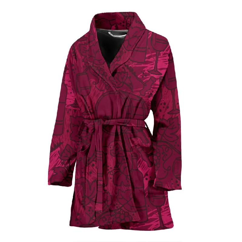 Grape Red Wine Pattern Print Women Long Robe