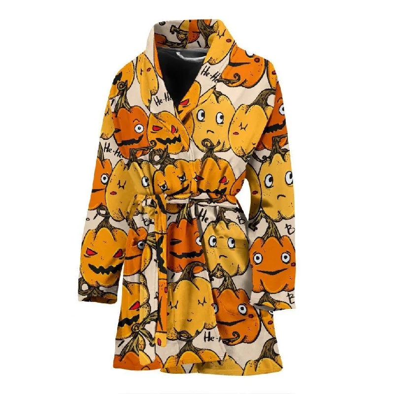 Halloween Pumpkin Pattern Print Women Long Robe