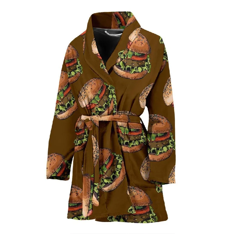 Hamburger Brown Pattern Print Women Long Robe