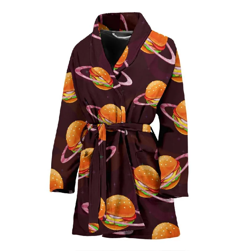 Hamburger Planet Pattern Print Women Long Robe