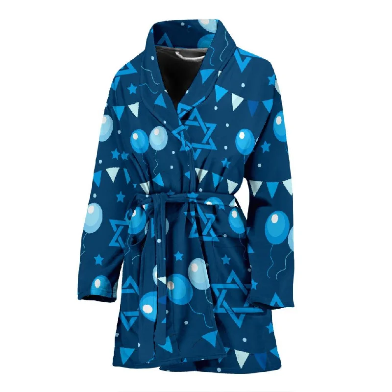 Hanukkah Balloon Print Pattern Women Long Robe