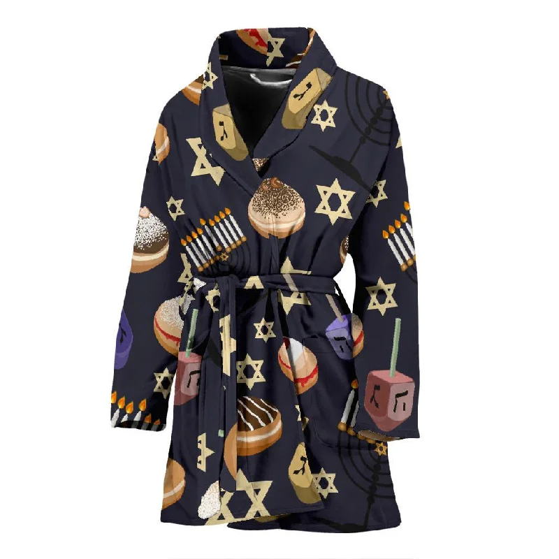 Hanukkah Black Print Pattern Women Long Robe