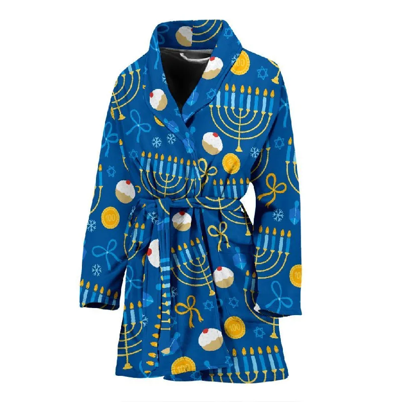 Hanukkah Pattern Print Women Long Robe