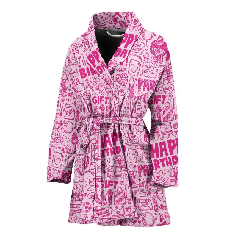 Happy Birthday Pattern Print Women Long Robe