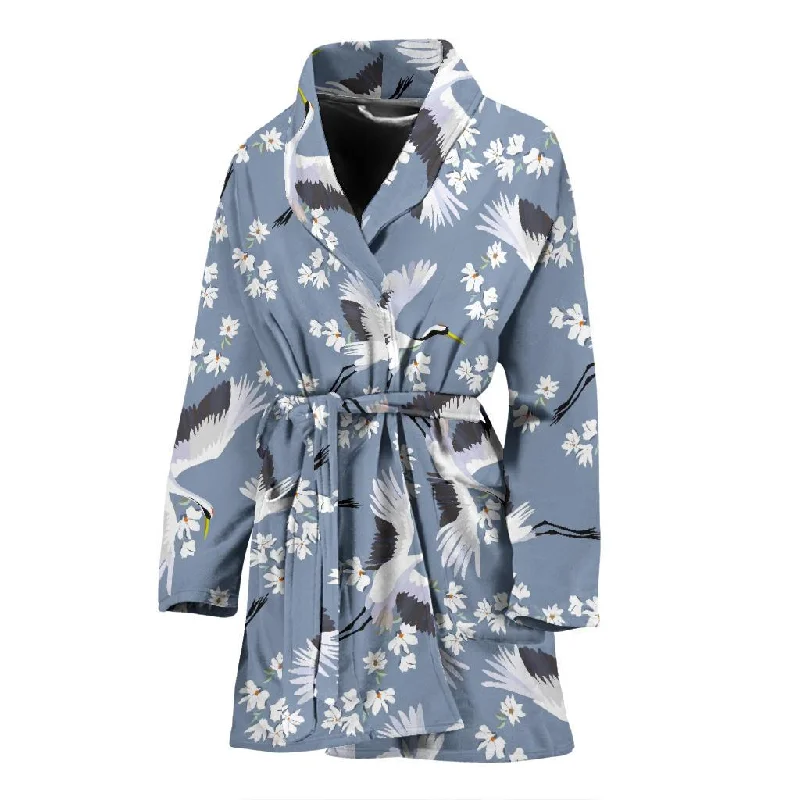 Heron Floral Pattern Print Women Long Robe