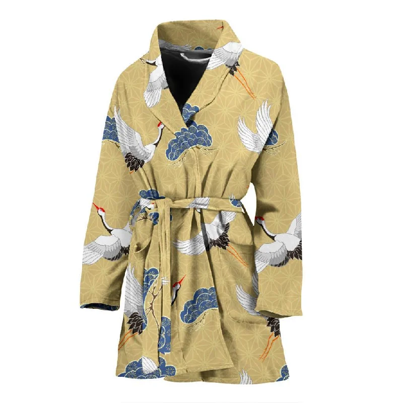 Heron Japanese Pattern Print Women Long Robe