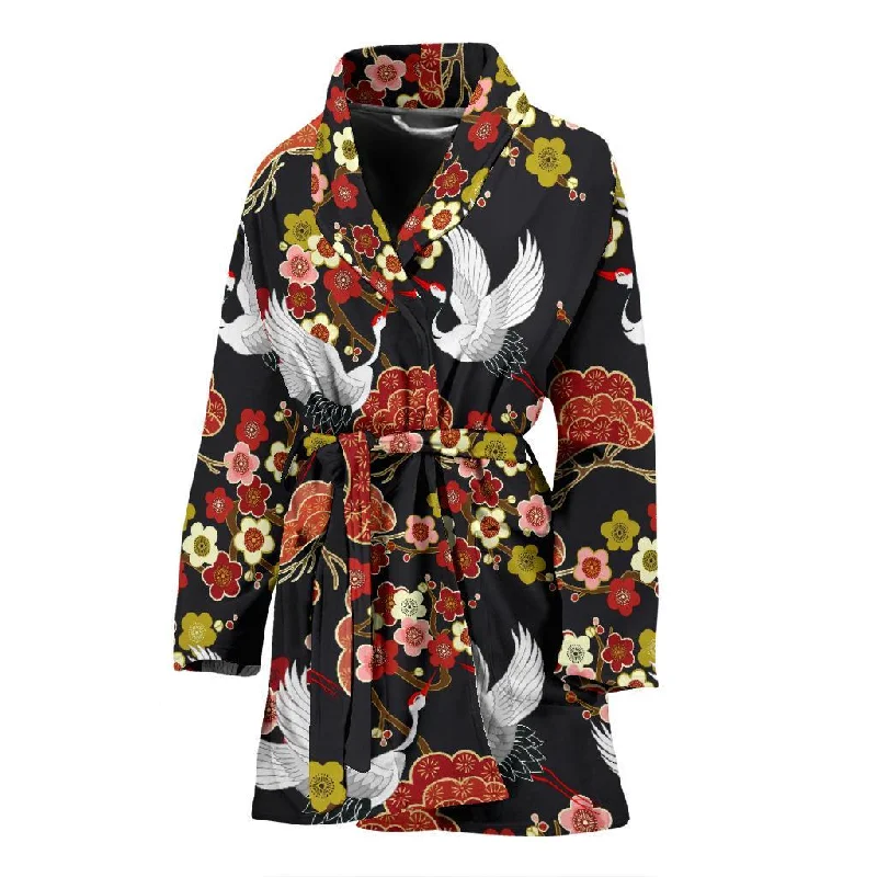 Heron Japanese Print Pattern Women Long Robe