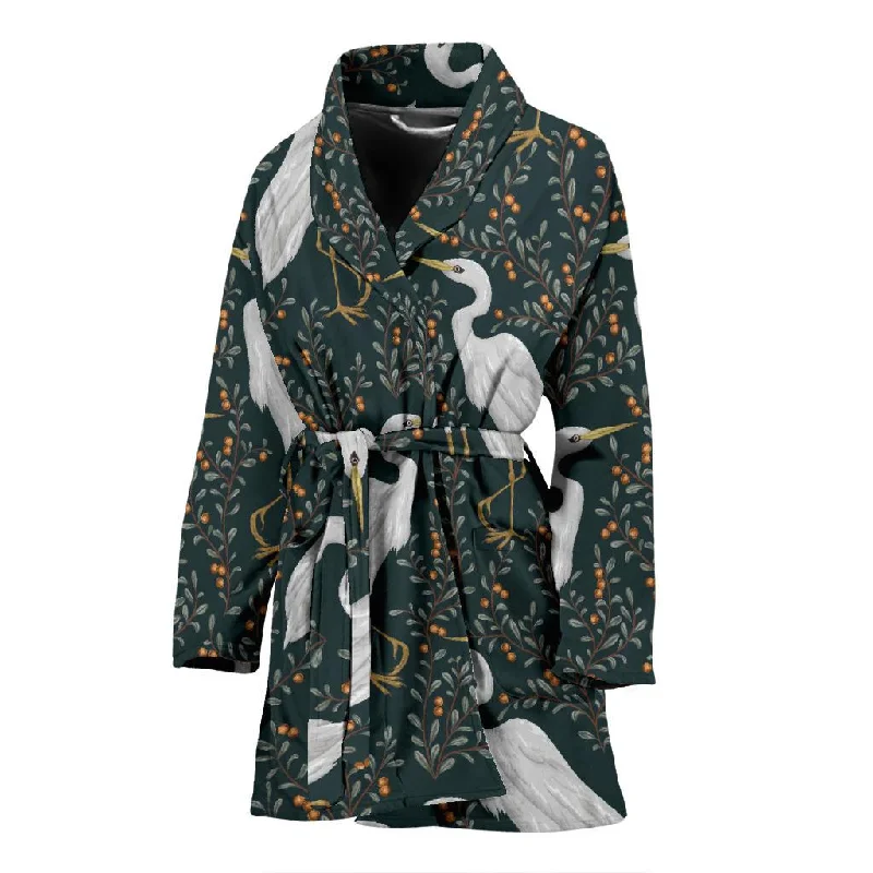 Heron Pattern Print Women Long Robe