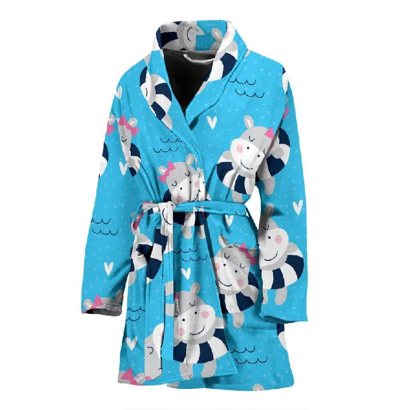 Hippo Cute Pattern Print Women Long Robe