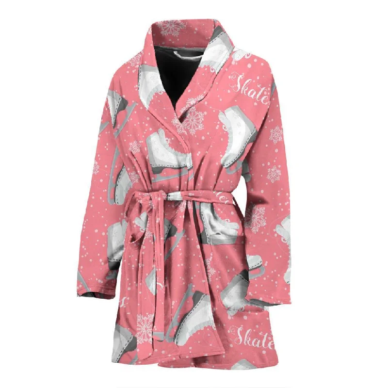 Ice Skate Pink Pattern Print Women Long Robe