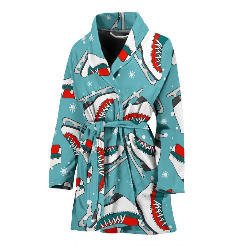 Ice Skate Snowflake Print Pattern Women Long Robe