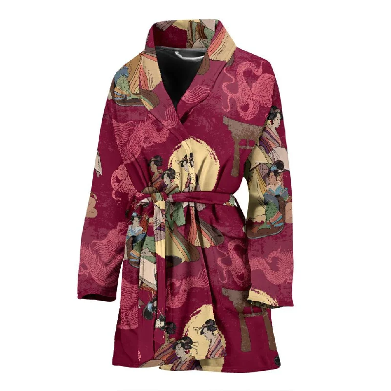 Japanese Tokyo Pattern Print Women Long Robe