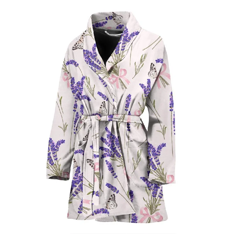 Lavender Floral Print Pattern Women Long Robe