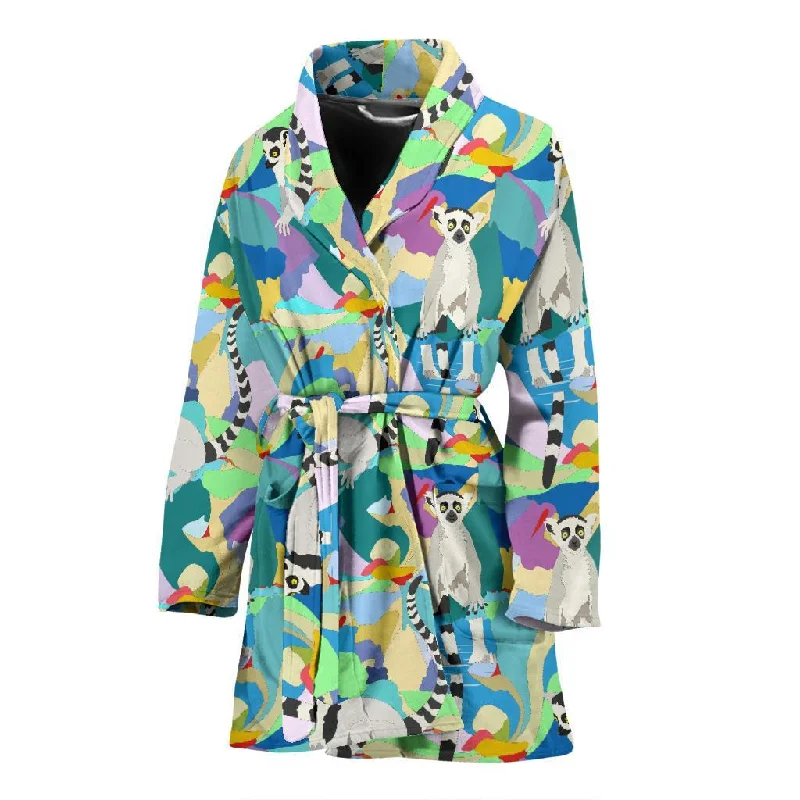 Lemur Colorful Pattern Print Women Long Robe