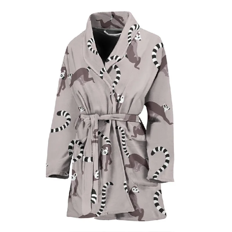 Lemur Pattern Print Women Long Robe