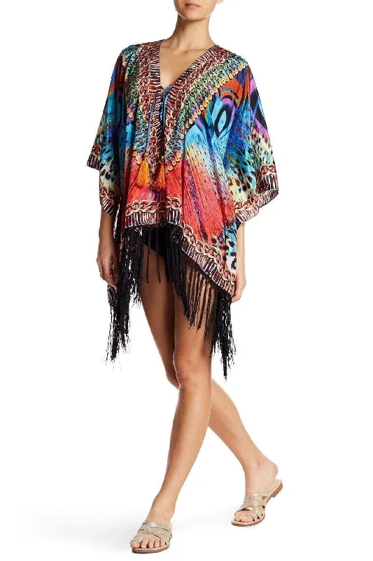 Relaxed Multi Color Short Balloon Kaftan With Tassels