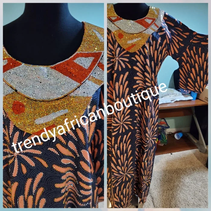 Swarovski stoned Ankara-kaftan, long free flowing  dress embellished with shinning Swarovski stones to perfection! Fit Burst 48" and Full lenght 60". Made with Quality Ankara/stoned work.