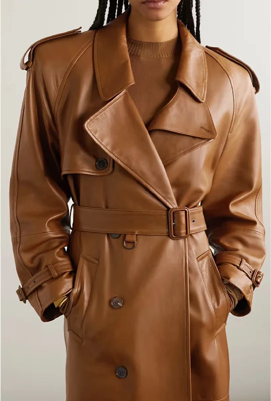 Stylish Trench Coat Leather Long Coat For Women