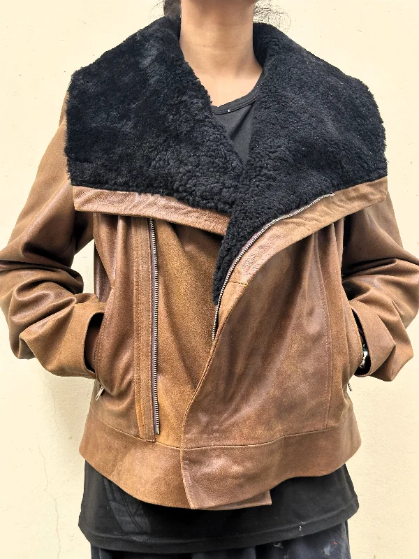 Wide Collar Real Sheep Fur Leather Jacket