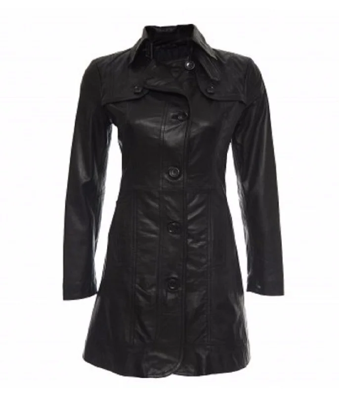 Women Black Long Leather Coat Sheep Jacket For Women