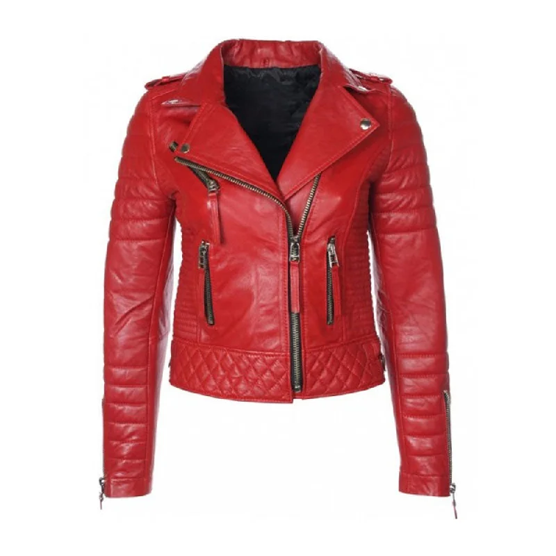 Women Red  RAF B3 Sheepskin Biker Leather Jacket