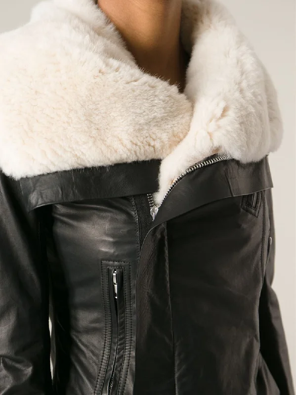 Wide Collar Real Sheep Fur Leather Jacket