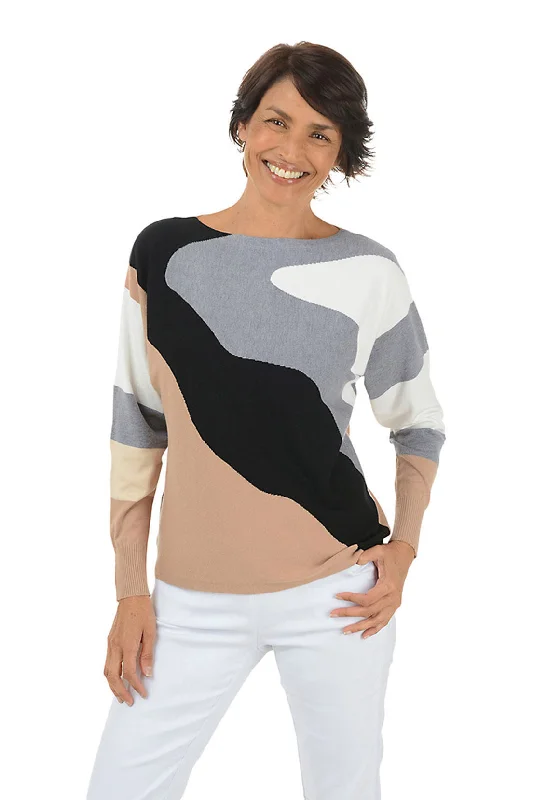 Wavy Colorblock Dolman Sleeve Sweater