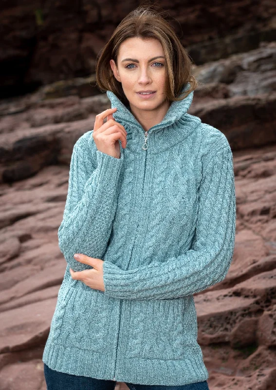 Aran Aqua Claddagh Zip Cardigan