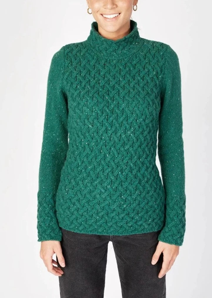 IrelandsEye Women's Trellis Aran Sweater | Green Garden