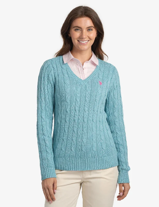 SOFT CABLE V-NECK SWEATER