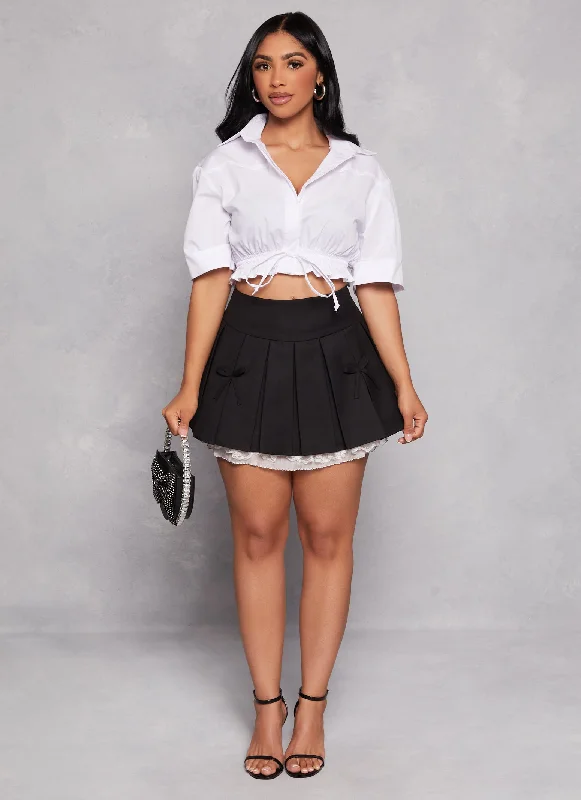 Bow Detail Pleated Mini Skort