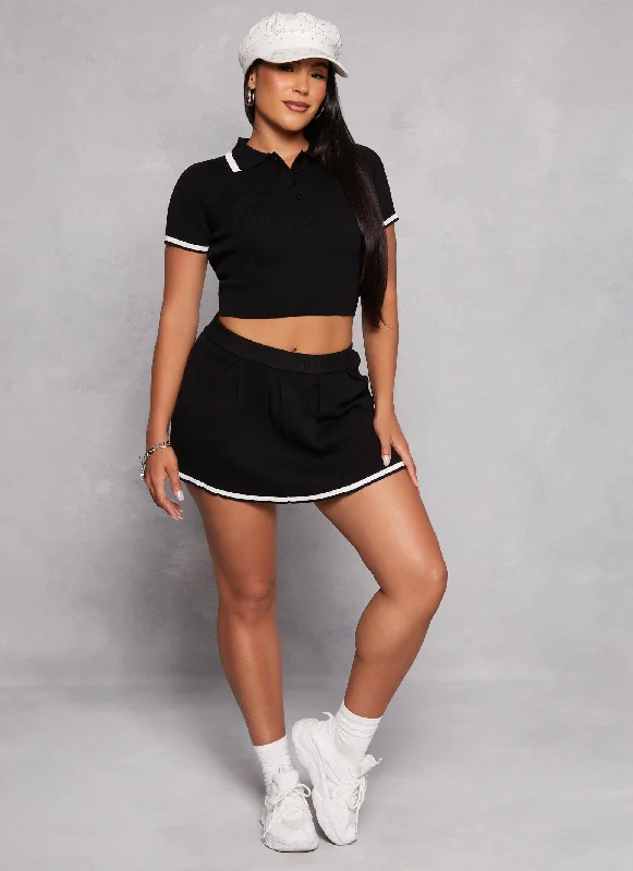 Daisy Contrast Trim Pleated Tennis Skirt