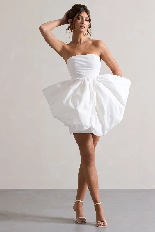 Bladen | Cream Bandeau Mini Dress With Detachable Bow Skirt