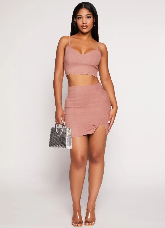 Iris Faux Suede Side Slit Mini Skirt