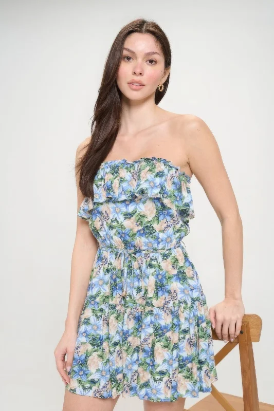 Blue Zone Planet |  Sophia's Berry Flower Ruffle Tube Top Mini Dress